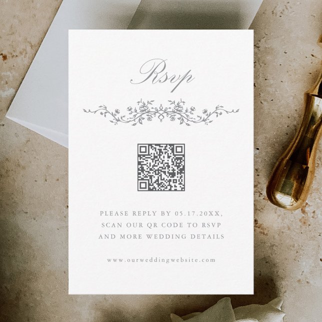 Grey Classic French Floral Border Wedding RSVP (Von Creator hochgeladen)