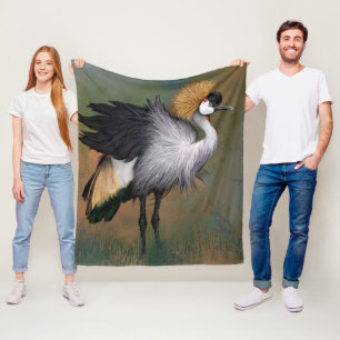 Grey Crowned Crane Bird Fleece Blanket