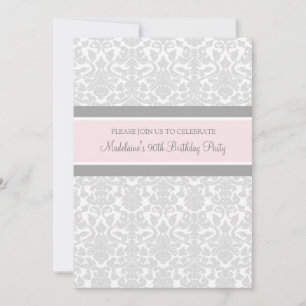 Grey Damask 90th Birthday Party Invitations