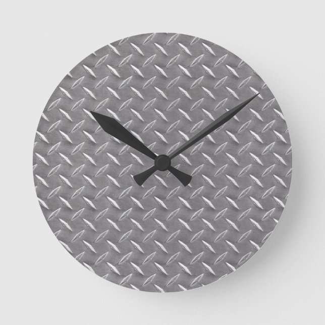 Grey Diamond Plate Runde Wanduhr (Vorderseite)