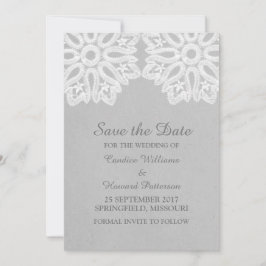 Grey Elegant Lace Save the Date laden