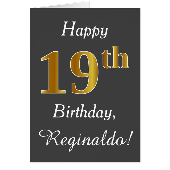 Grey, Faux Gold 19e anniversaire + Nom personnalis (Devant)