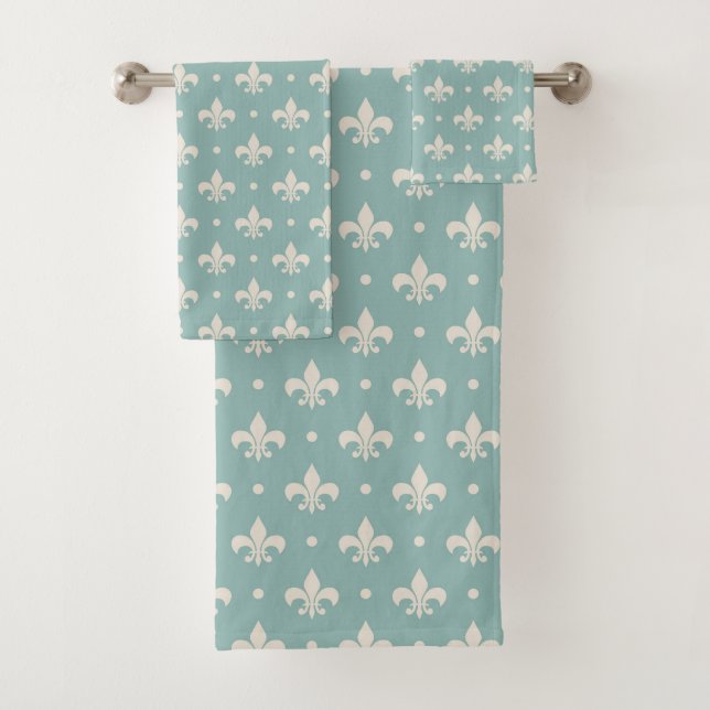 Grey Fleur De Lis motif sur arrière - plan turquoi (En situation)