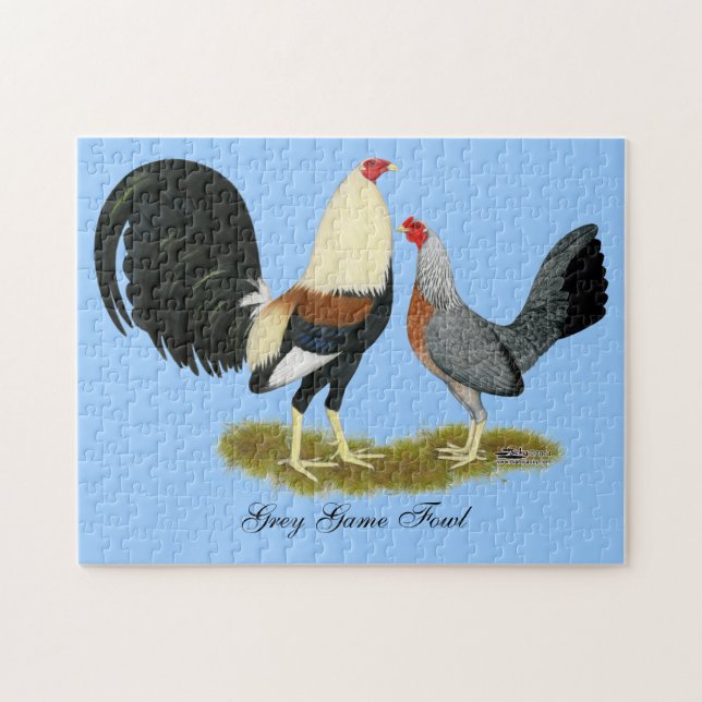 Grey Game Fowl Pair (Horizontal)