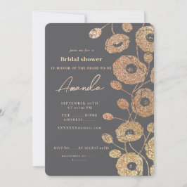 Grey Glitter-Like Poppy Flower Invitation Einladung