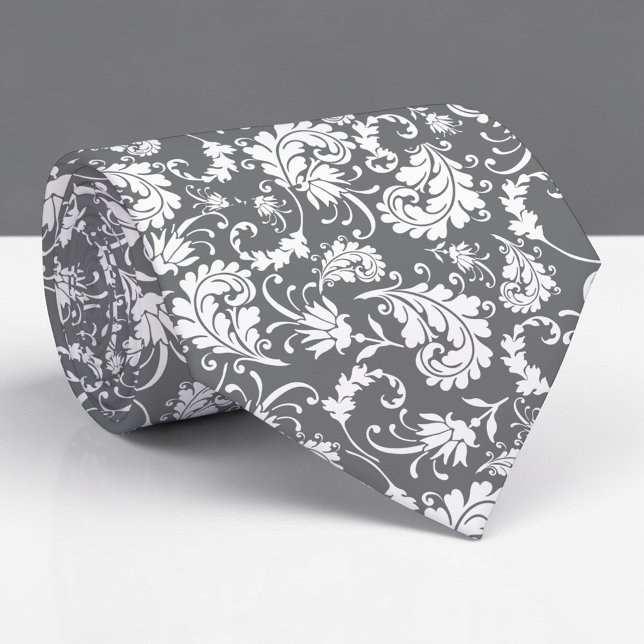 Grey Gray Floral Pattern Custom Necktie Krawatte (Von Creator hochgeladen)
