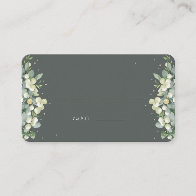 Grey Green Snowberry+Eucalyptus Wedding Flat Platzkarte (Vorderseite)