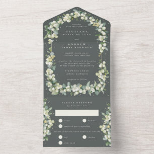 Grey Green Snowberry + Eukalyptus Wedding All In One Einladung