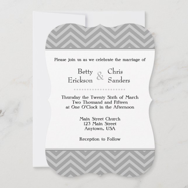 Grey Grey Chevron Invitations de mariage (Devant)