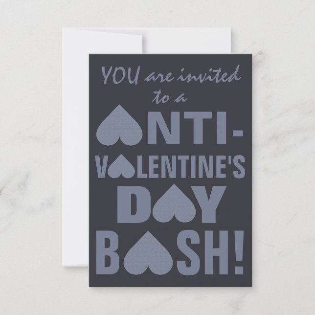 Grey Heart Anti-Valentine invitations de fête pers (Devant)