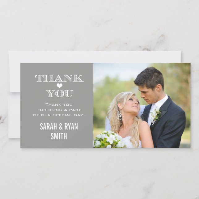 Grey Heart Mariage Photo Merci Cartes (Devant)