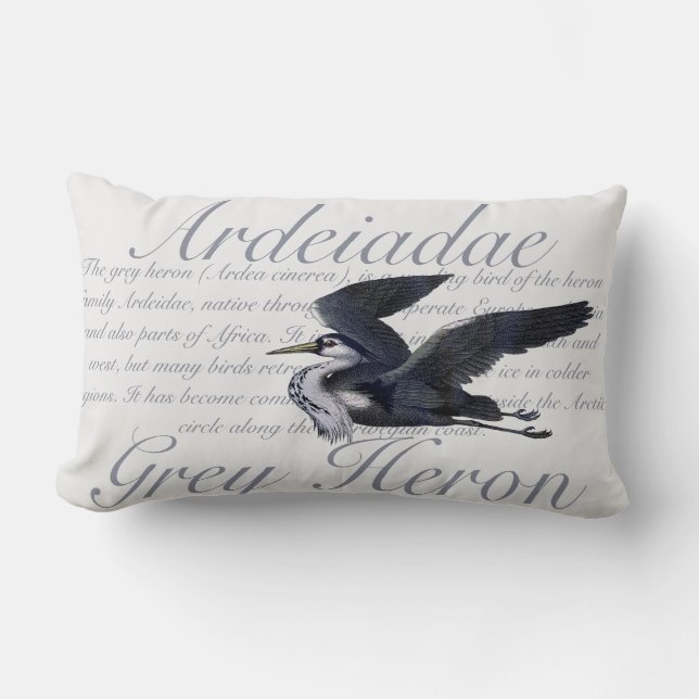 Grey Heron Bird Lumbar Coussin (Recto)