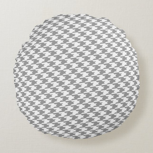 Grey Houndstooth Motif Coussin rond (Devant)