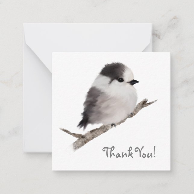 Grey Jay Bird Merci Carte Note (Devant)