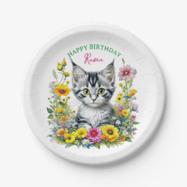 Grey Kitten Themed Girl's Birthday Party Einladung Pappteller