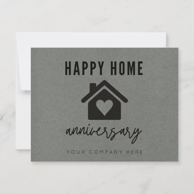 Grey Kraft Paper Happy Zuhause Anniversary Realty Karte (Vorderseite)