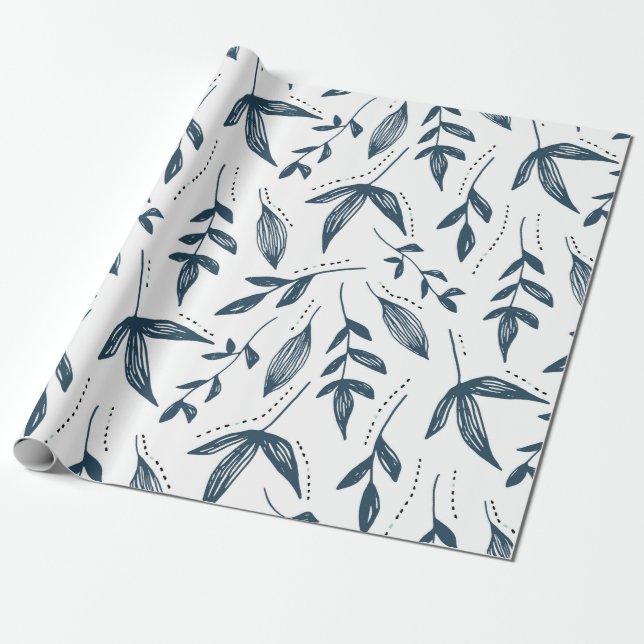 Grey Leaf Pattern Geschenkpapier (Ungerollt)