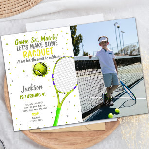 Grey Light Green Tennis Anniversaire Invitations p