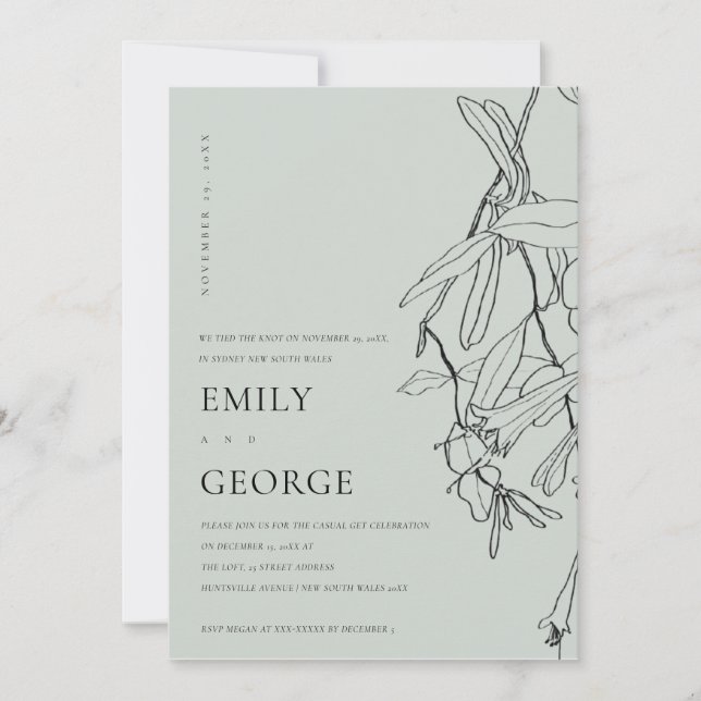 GREY LINE DRAWING FLORAL WE TIED THE KNOT INVITE DANKESKARTE (Vorderseite)