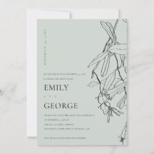 GREY LINE DRAWING FLORAL WE TIED THE KNOT INVITE