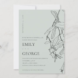 GREY LINE DRAWING FLORAL WE TIED THE KNOT INVITE DANKESKARTE