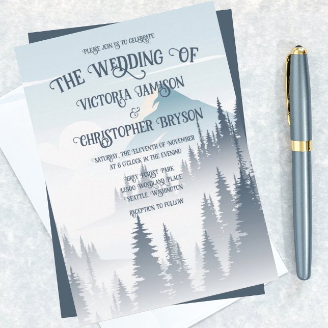 Grey Mountain Fog Forest Wilderness Winter Wedding Einladung (Von Creator hochgeladen)