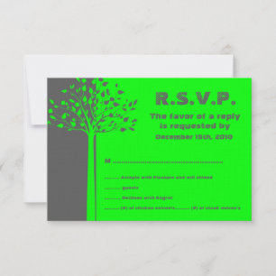 Grey/Neon Green Tree Wedding RSVP Einladung