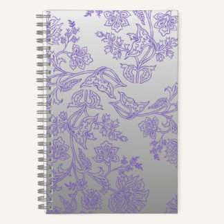 Grey Notebook with Purple Floral Front and Back Notizbuch