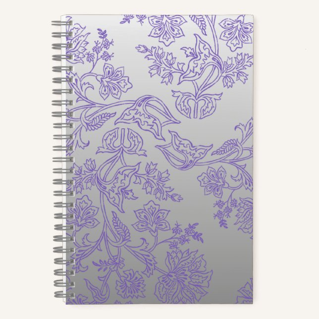 Grey Notebook with Purple Floral Front and Back Notizbuch (Vorderseite)