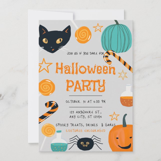 Grey Orange Funny Halloween Fête Invitation (Devant)
