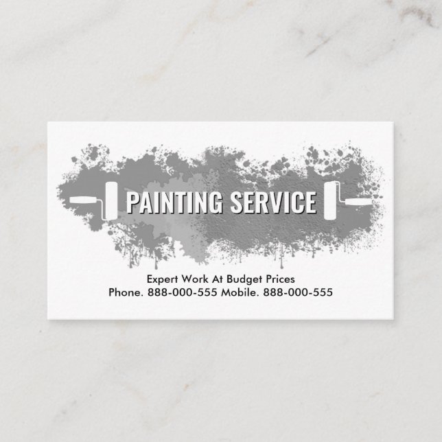 Grey Paint Splatter Painting Service Visitenkarte (Vorderseite)