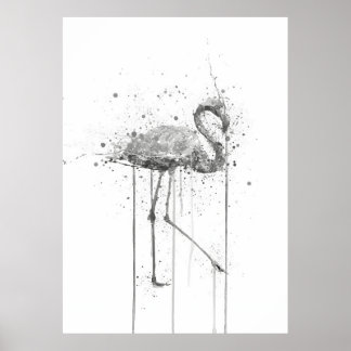 Grey Pink Flamingo Poster