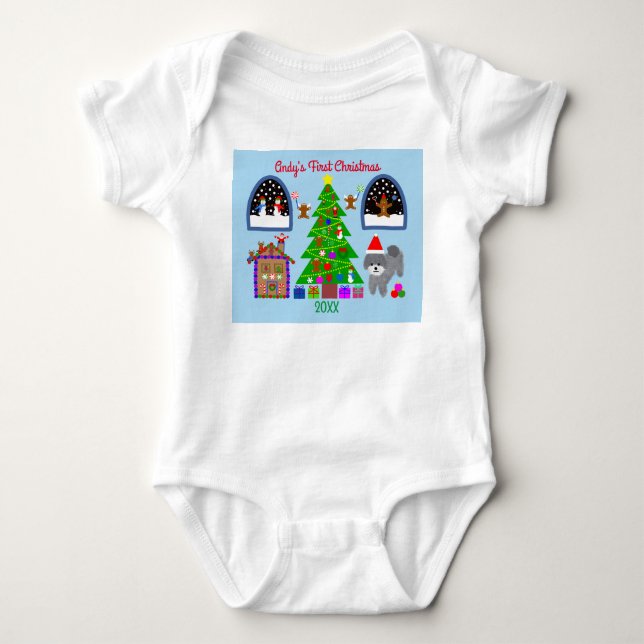 Grey Poodle Christmas #6 Baby Bodysuit Strampler (Vorderseite)
