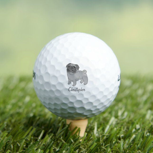 Grey Pug Dog Design Golfball (Insitu T-Shirt)