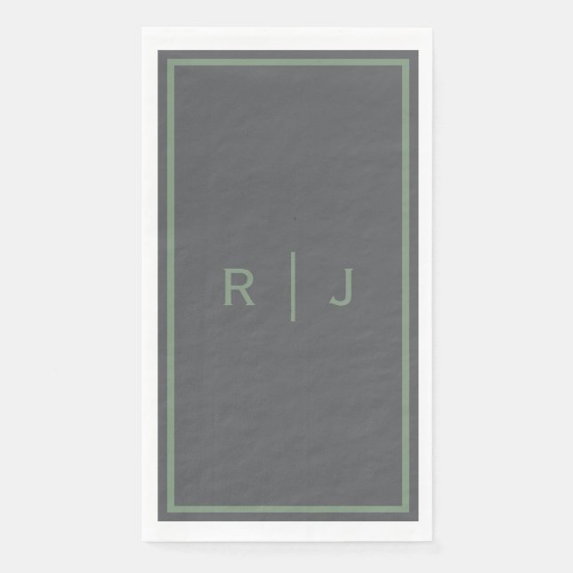 Grey Sage Green Monogram Name Cool Wedding Serviette (Vorderseite)