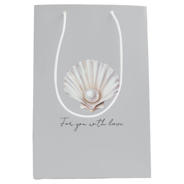 Grey Shell White Pearl Bridal Shower Mittlere Geschenktüte (Vorderseite)