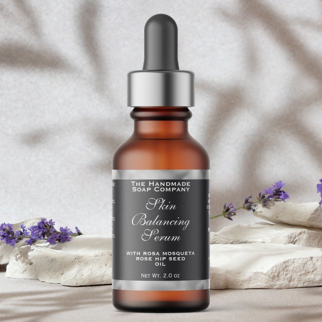 Grey Silver Cosmetics Small Dropper Bottle Label  Adressaufkleber (Von Creator hochgeladen)