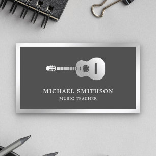Grey Silver Foil Gitarre Lehrer Gitarre Visitenkarte