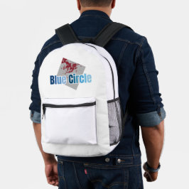 Grey Square with Red Stain and Blue Circle Text Bedruckter Rucksack
