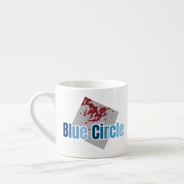 Grey Square with Red Stain and Blue Circle Text Espressotasse (Links)