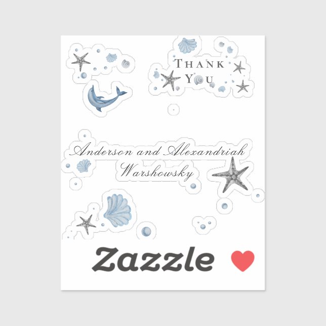 Grey Starfish Blue Muschel Beach Wedding Aufkleber (Blatt)