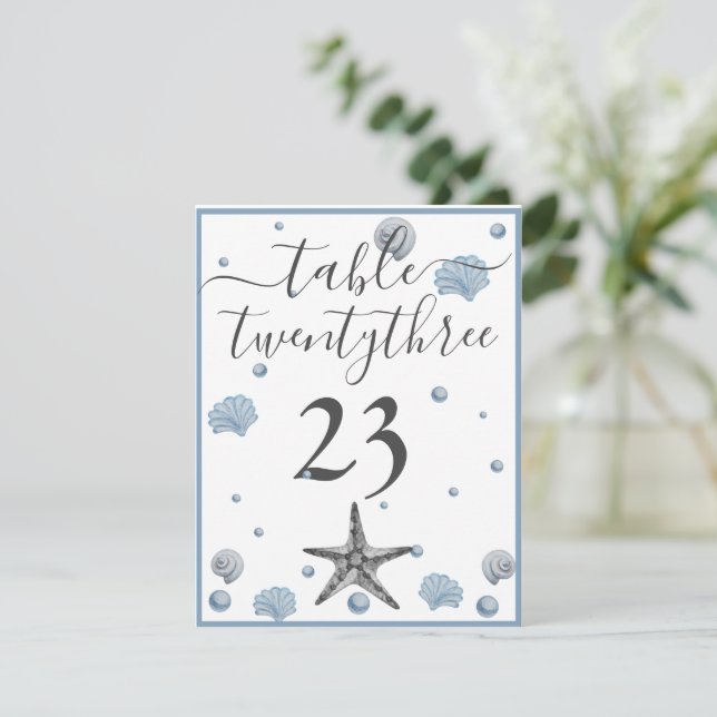 Grey Starfish Blue Muscheln Beach Hochzeit Vielen  Dankeskarte (Stehend Vorderseite)