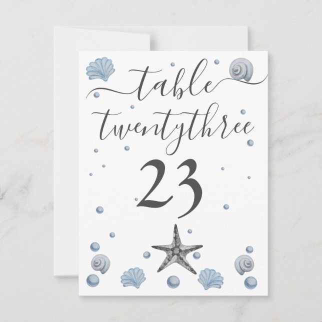 Grey Starfish Blue Muscheln Beach Wedding Dankeskarte (Vorderseite)