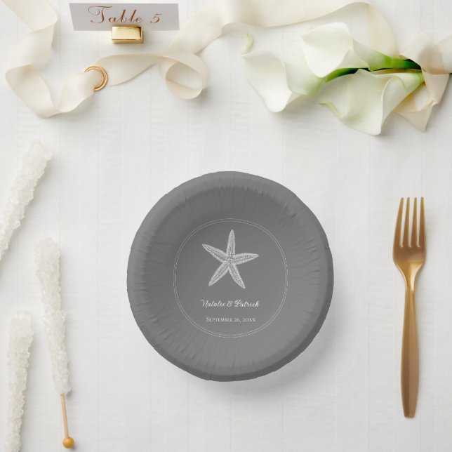 Grey Starfish Wedding Paper Bowls Pappteller (Hochzeit)