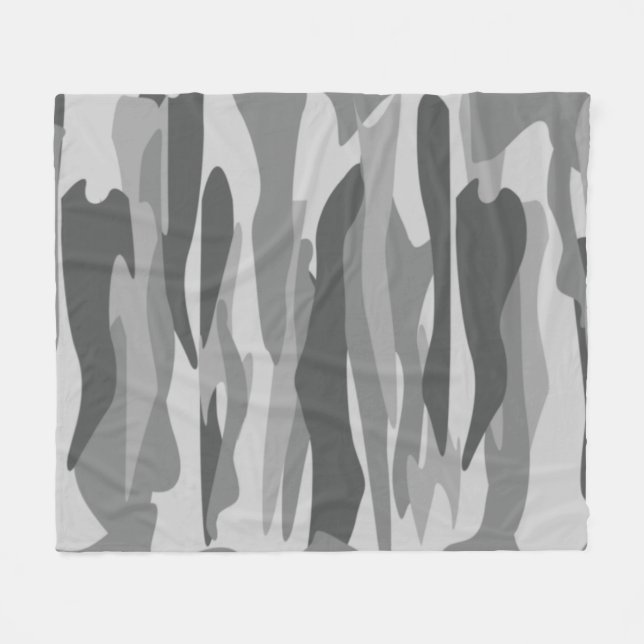 Grey Tone Abstract Camouflage Fleecedecke (Vorderseite (Horizontal))