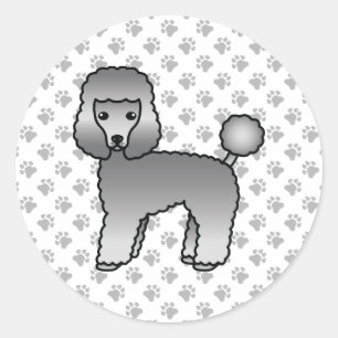 Grey Toy Poodle Niedlich Cartoon Dog Runder Aufkleber