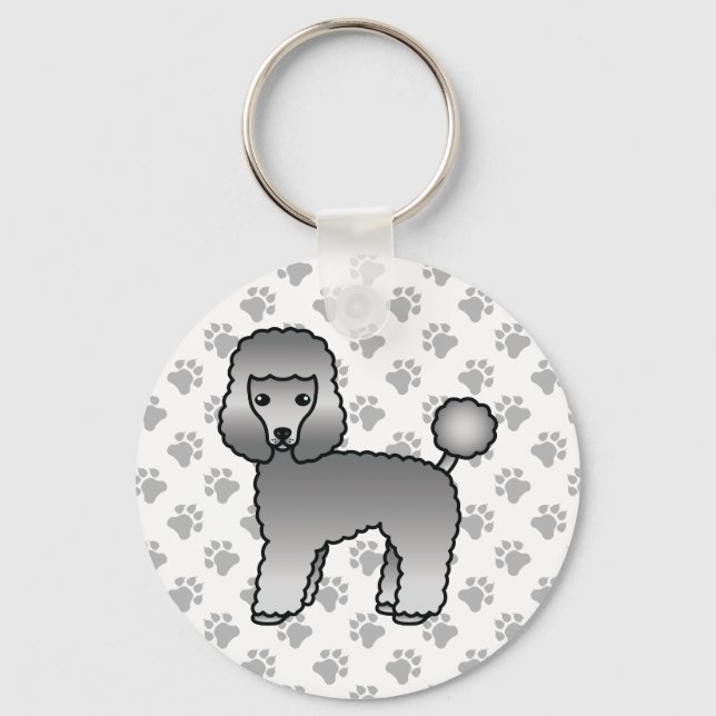 Grey Toy Poodle Niedlich Cartoon Dog Schlüsselanhänger (Vorderseite)
