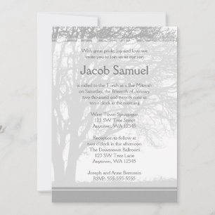 Grey Tree of Life Bar Mitzvah Invitations