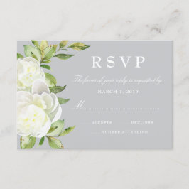 Grey Watercolor Spring Floral Peony Wedding RSVP Karte