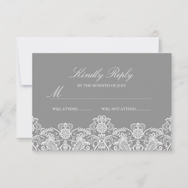 Grey & White Floral Lace Wedding RSVP (Vorderseite)